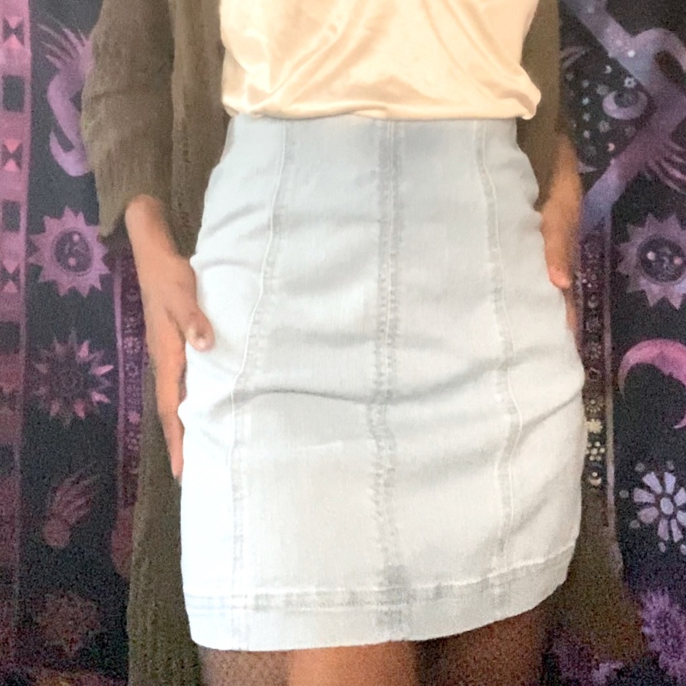 Light Wash Jean Paneled Mini Skirt